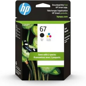 HP 67 Black/Tri-color Ink Cartridges (2 Count - Pack of 1) | Works with HP DeskJet 1255, 2700, 4100 Series, HP ENVY 6000, 6400 Series | Eligible for Instant Ink | 3YP29AN